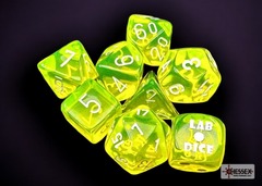 Lab Dice: 7 Translucent Neon Yellow w/ White Polyhedral Dice (with Bonus Die) - CHX30061